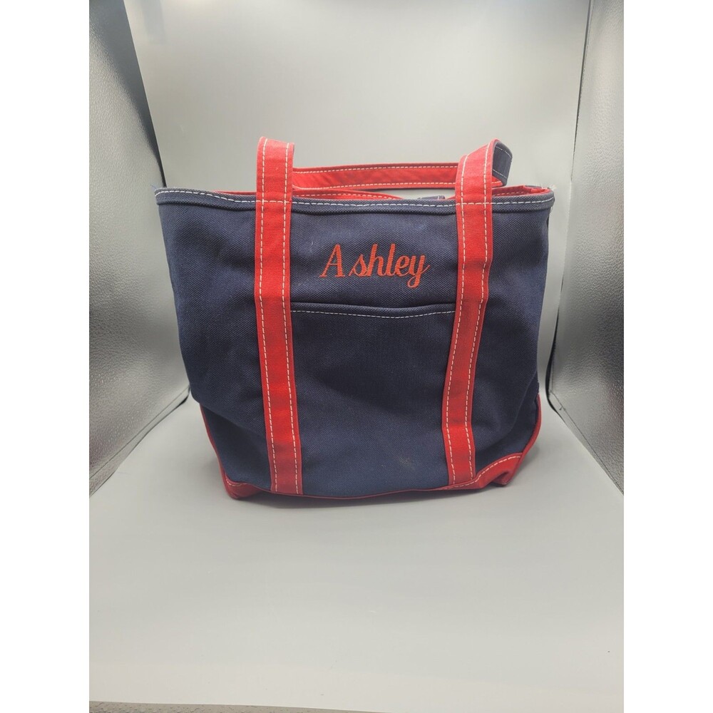 VTG L.L. Bean Boat & Tote Two-Tone Bag Navy Blue And Red Made in USA 16”x5”x12”